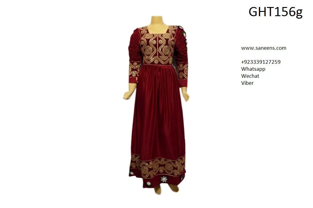 Buy Afghan Bridal Stylish Dress Gown In Burgundy Color Pashtun Persian Frock Clothes