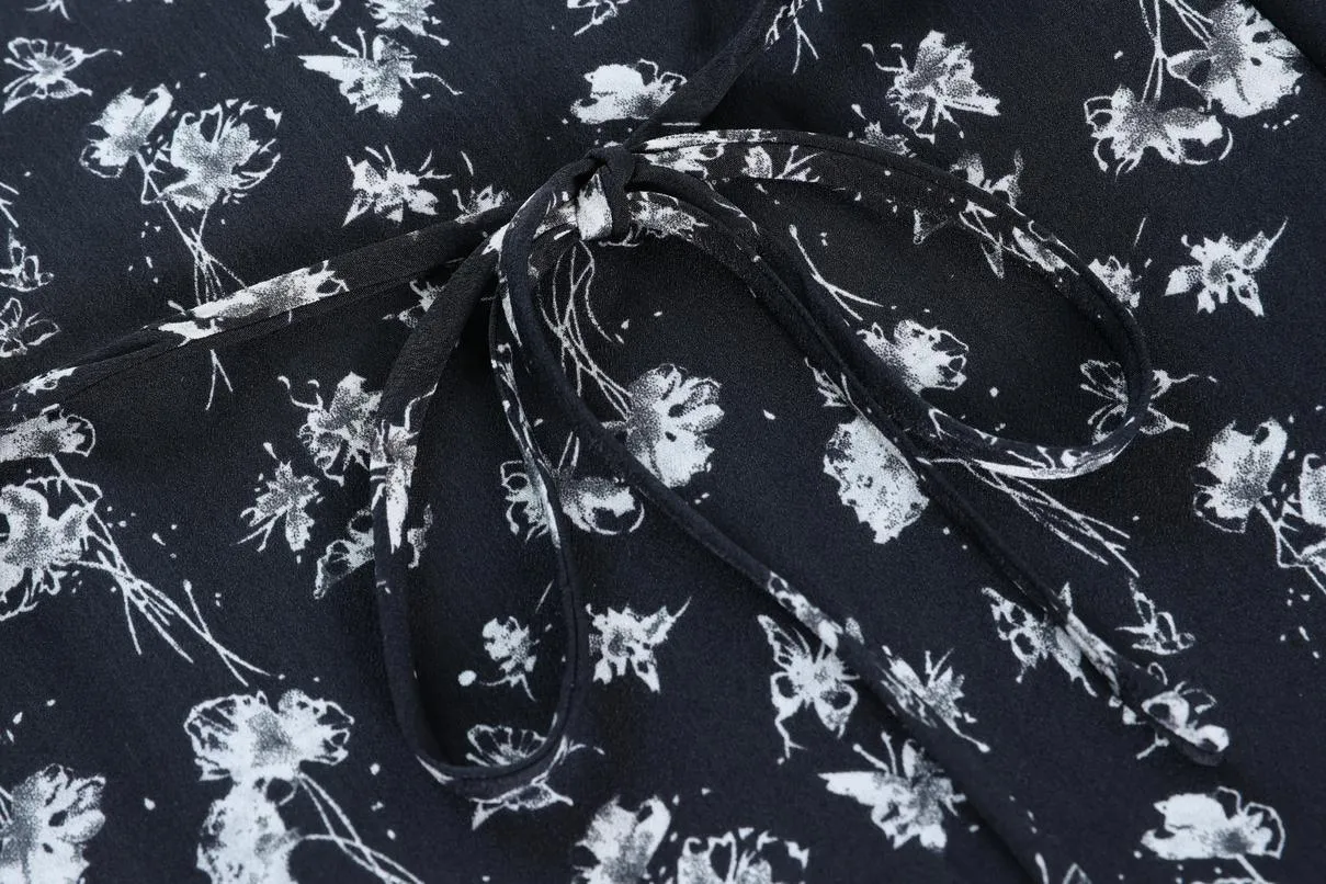 Calf-Length Black Floral Dress for Sophisticated Women
