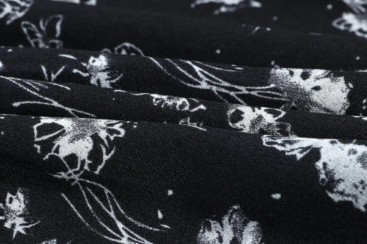Calf-Length Black Floral Dress for Sophisticated Women