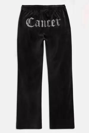 CANCER' BLACK VELOUR DIAMANTÉ TRACKSUIT BOTTOM