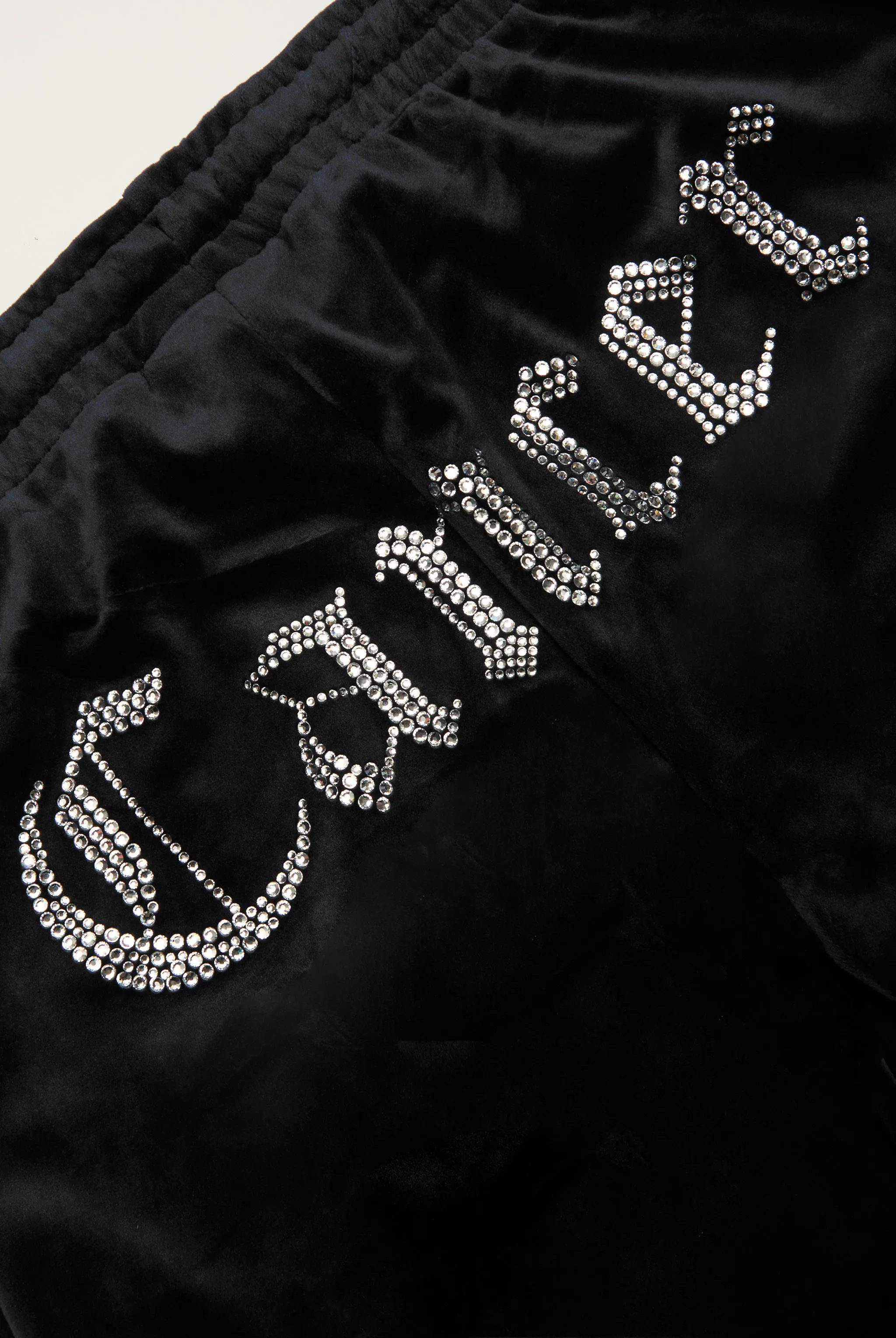CANCER' BLACK VELOUR DIAMANTÉ TRACKSUIT BOTTOM