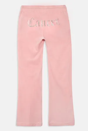 'CANCER' JUICY PINK VELOUR DIAMANTÉ TRACKSUIT BOTTOM