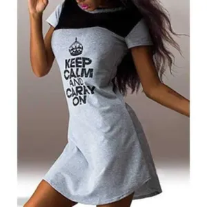 Casual Round Collar Letter Printed Short Sleeve T-Shirt Dress For Women - Gray Xl