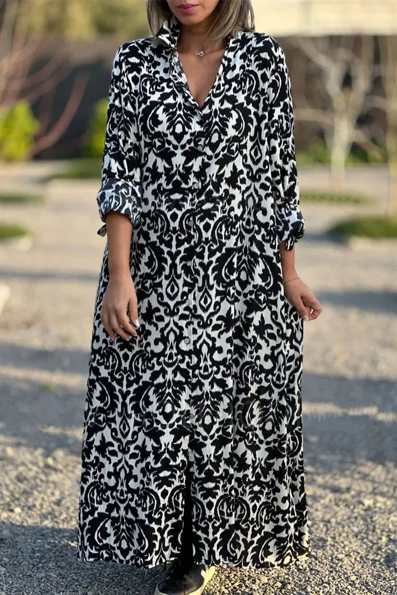 Casual Sweet Geometric Printing Turndown Collar Shirt Dresses
