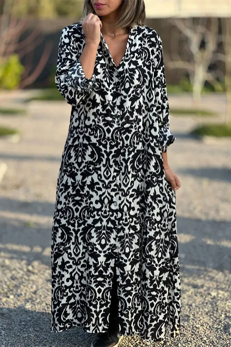 Casual Sweet Geometric Printing Turndown Collar Shirt Dresses