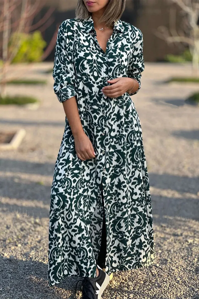 Casual Sweet Geometric Printing Turndown Collar Shirt Dresses
