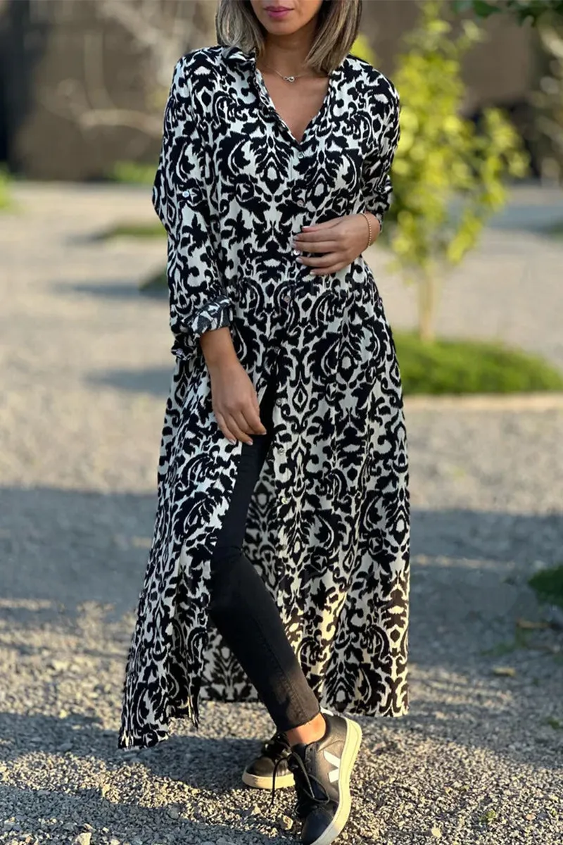 Casual Sweet Geometric Printing Turndown Collar Shirt Dresses