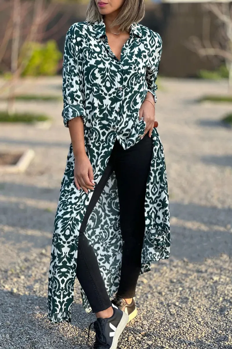 Casual Sweet Geometric Printing Turndown Collar Shirt Dresses