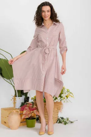 CHAMBRAY PINSTRIPE SELF TIE SHIRT DRESS