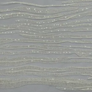 Chantilly Striped Sequin Lace Dress Fabric, Ivory