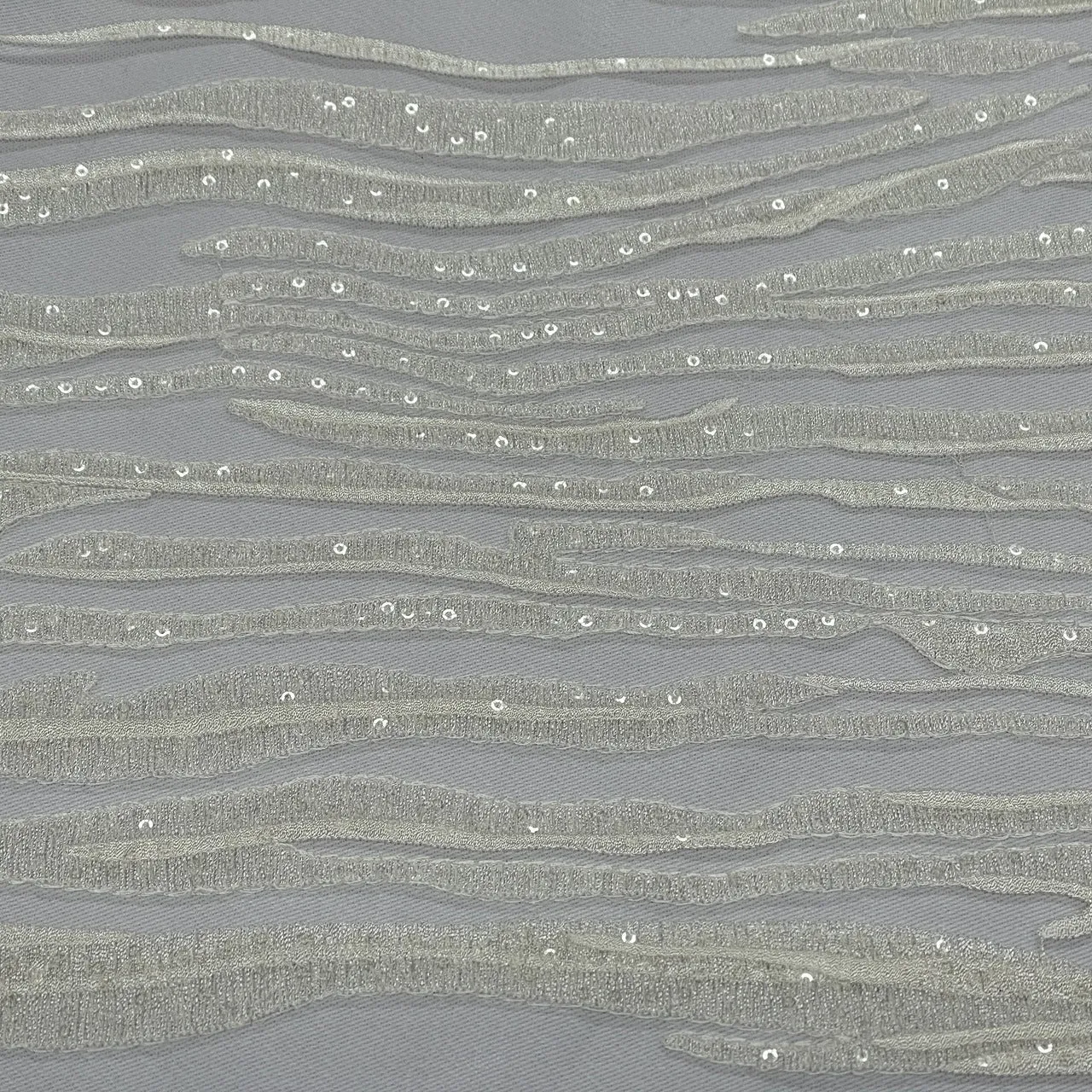 Chantilly Striped Sequin Lace Dress Fabric, Ivory