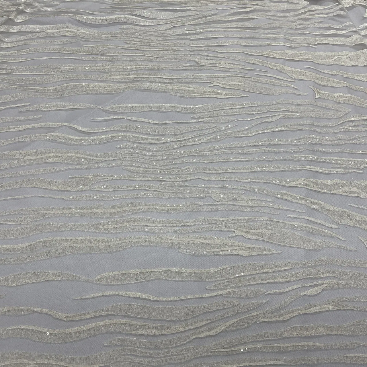 Chantilly Striped Sequin Lace Dress Fabric, Ivory