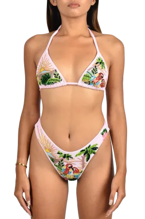 Charli Embellished Premium Tropical Bikini Bottom Pink