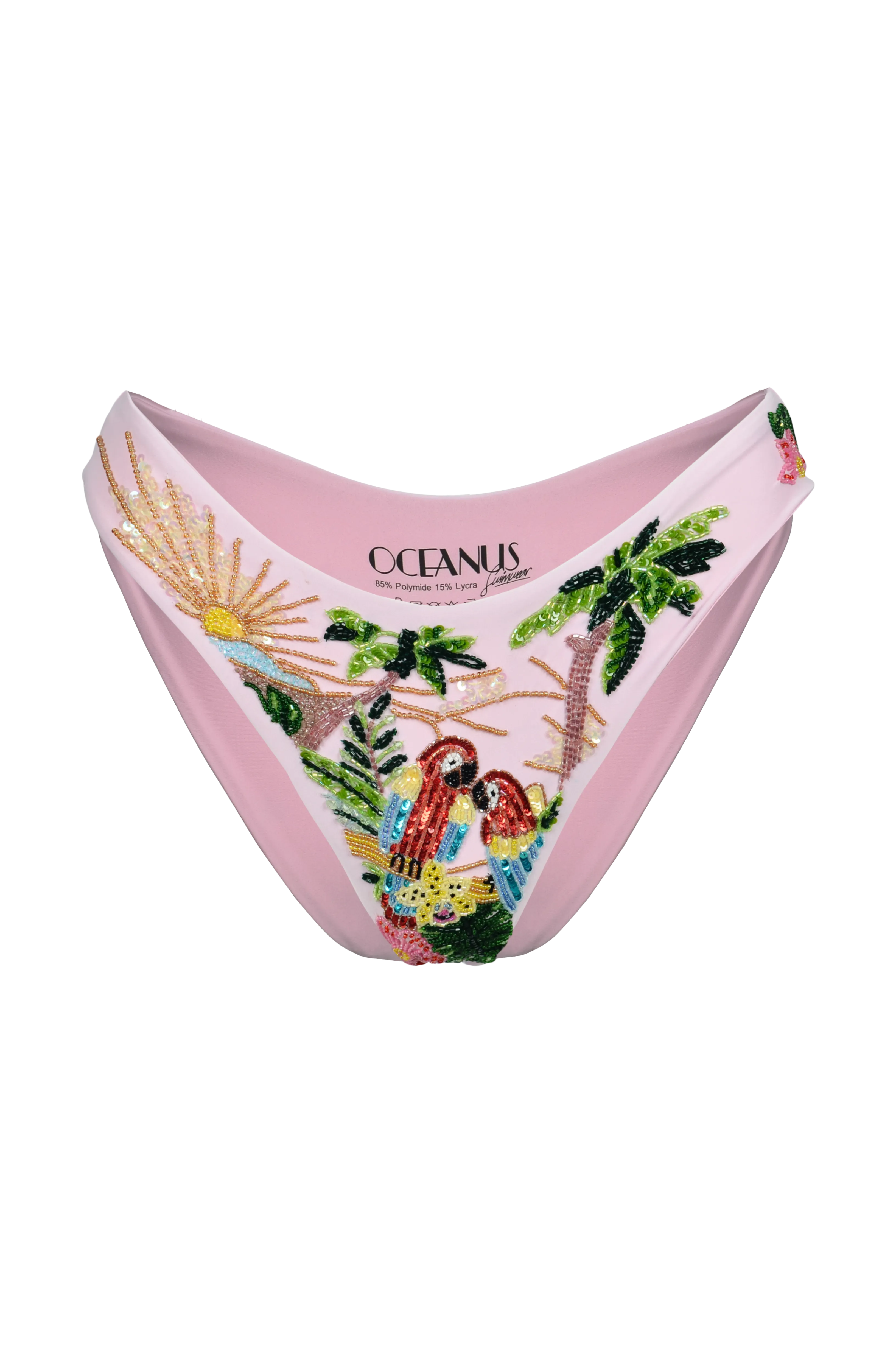 Charli Embellished Premium Tropical Bikini Bottom Pink