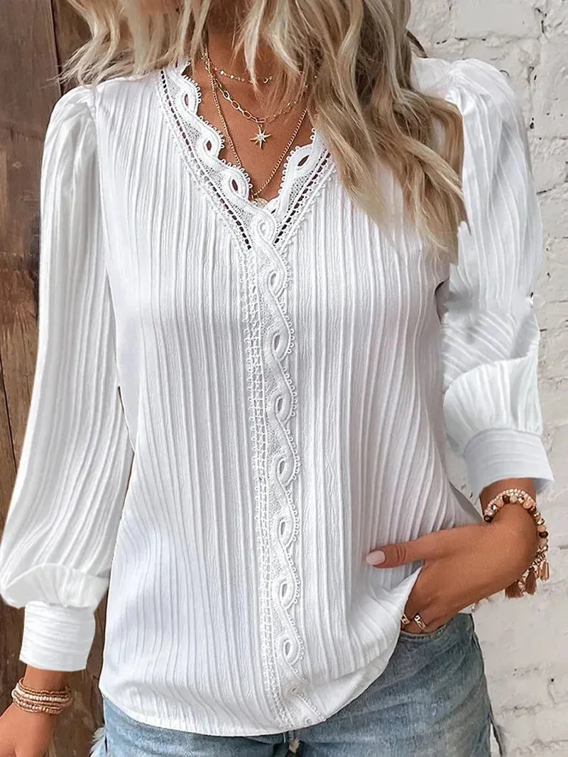 Charlotte – Lace Patchwork V-Neck Blouse