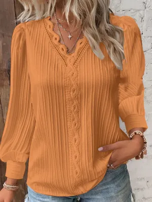 Charlotte – Lace Patchwork V-Neck Blouse