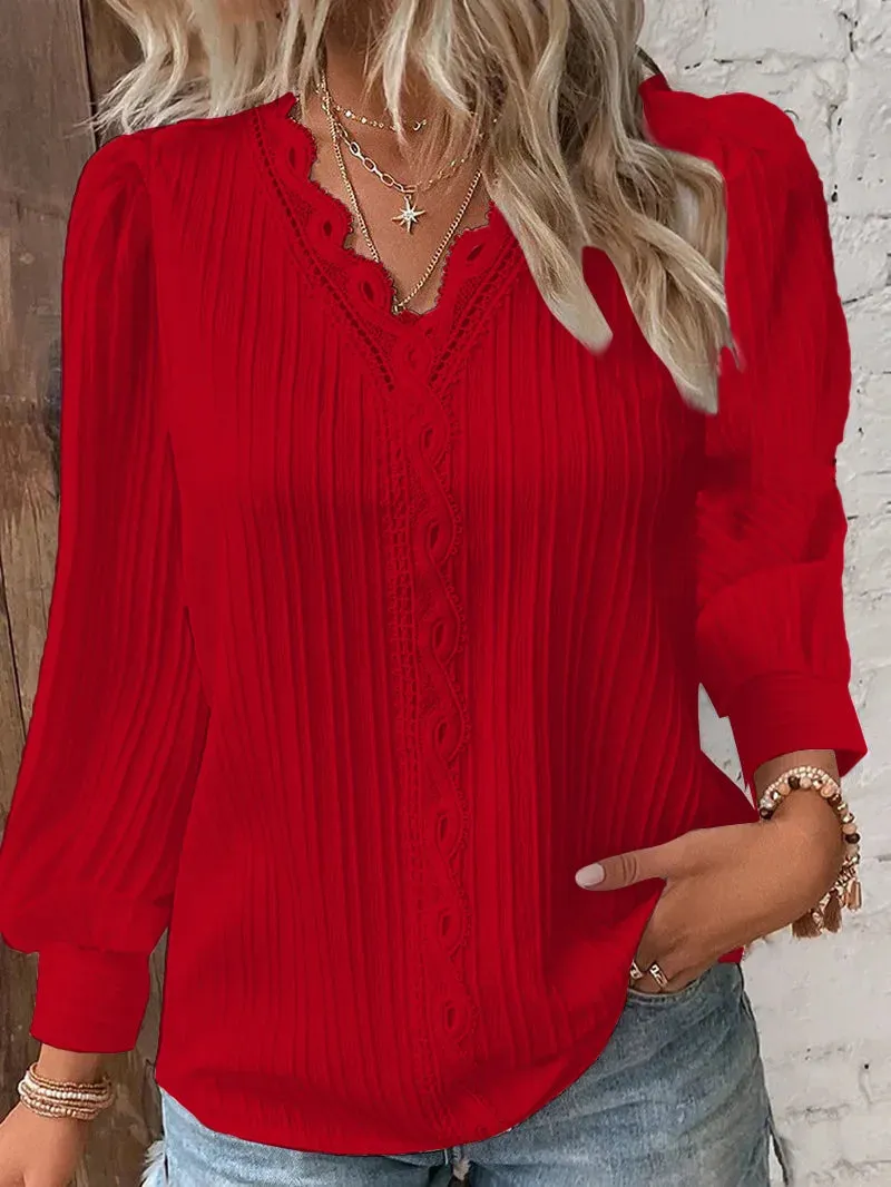 Charlotte – Lace Patchwork V-Neck Blouse