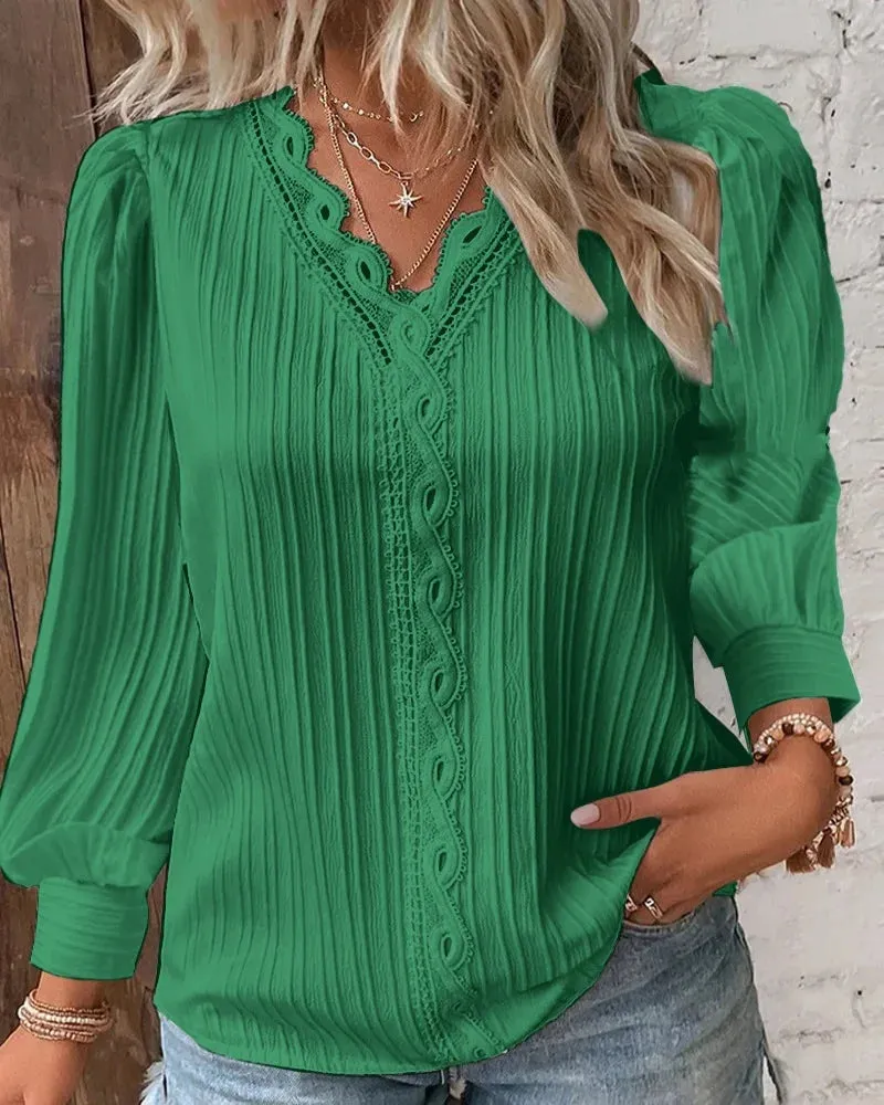 Charlotte – Lace Patchwork V-Neck Blouse