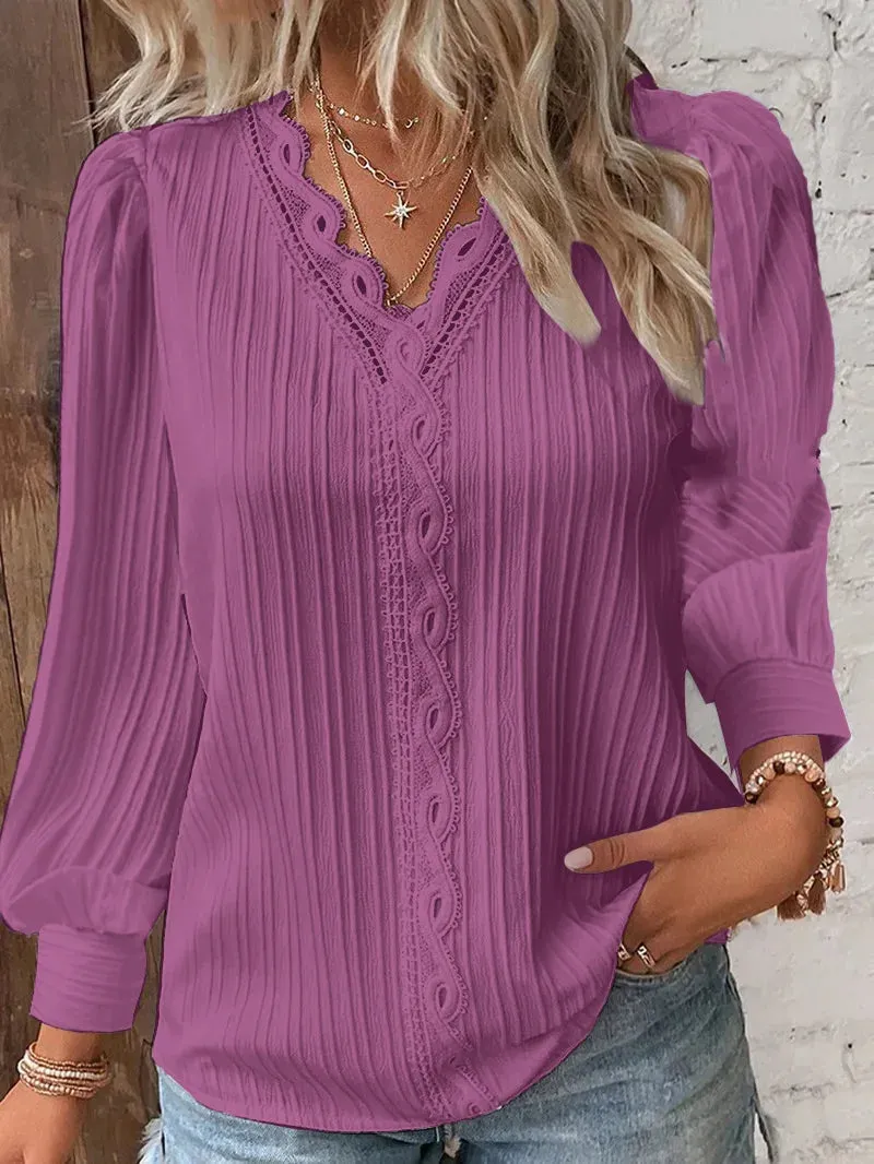 Charlotte – Lace Patchwork V-Neck Blouse