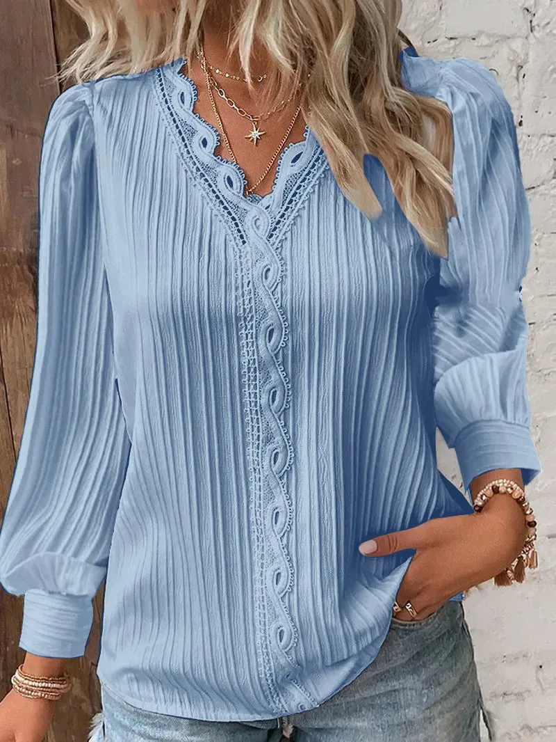 Charlotte – Lace Patchwork V-Neck Blouse