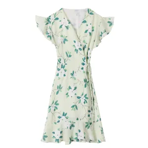 Charming A-line Women's Dress in Knee-length Floral Design