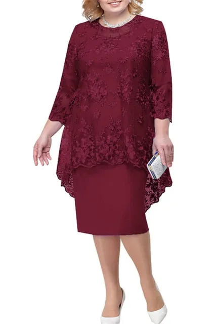 Cheap Lace Plus Size Mother Of The Bride Dresses Suit Tea Length Wedding Party Gown Two Piece Robe Mere De Mariee