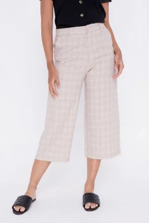 Checkered Cropped Wide Leg Trousers