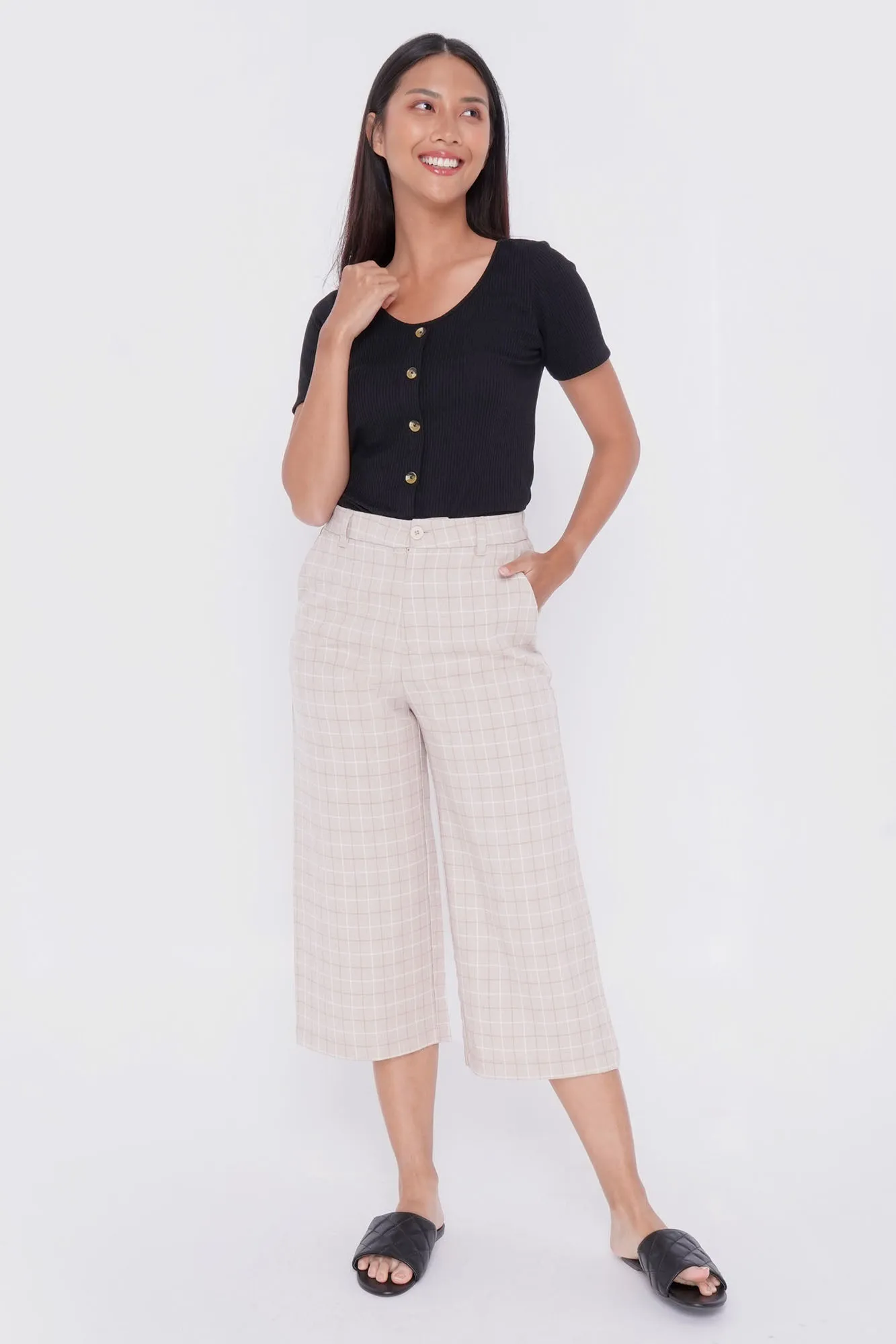 Checkered Cropped Wide Leg Trousers