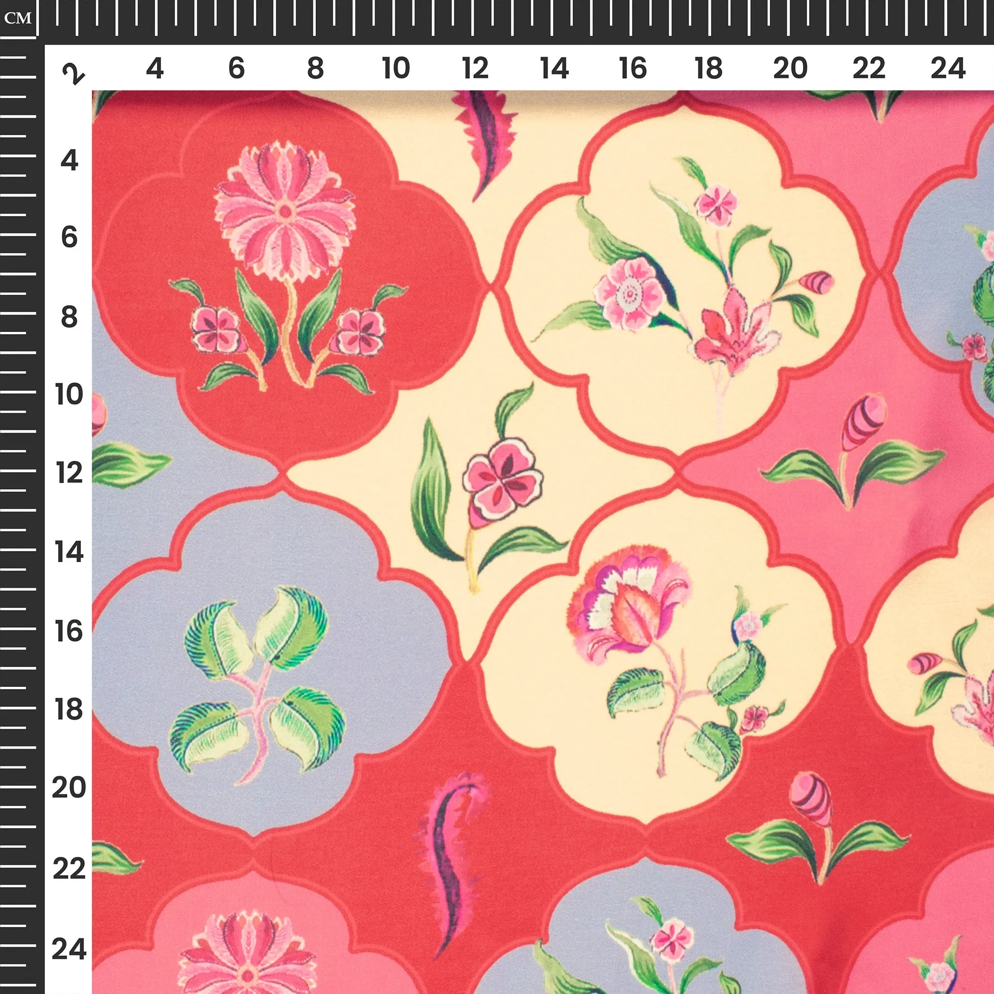 Cherry Red Floral Digital Print Georgette Satin Fabric