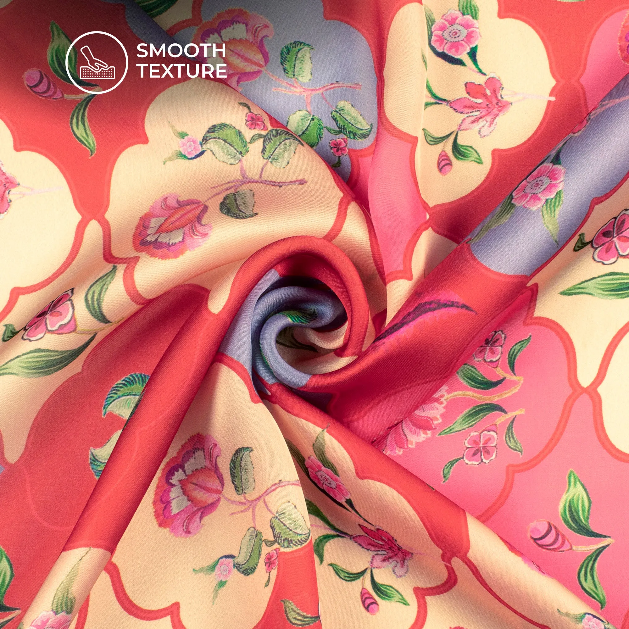 Cherry Red Floral Digital Print Georgette Satin Fabric