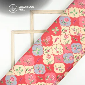 Cherry Red Floral Digital Print Georgette Satin Fabric