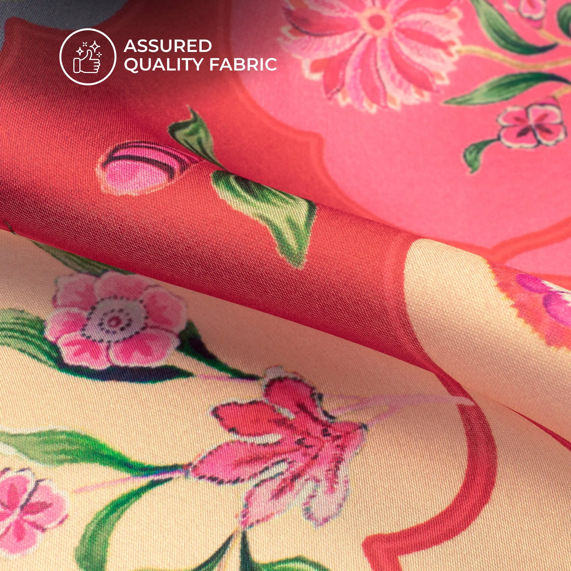 Cherry Red Floral Digital Print Georgette Satin Fabric