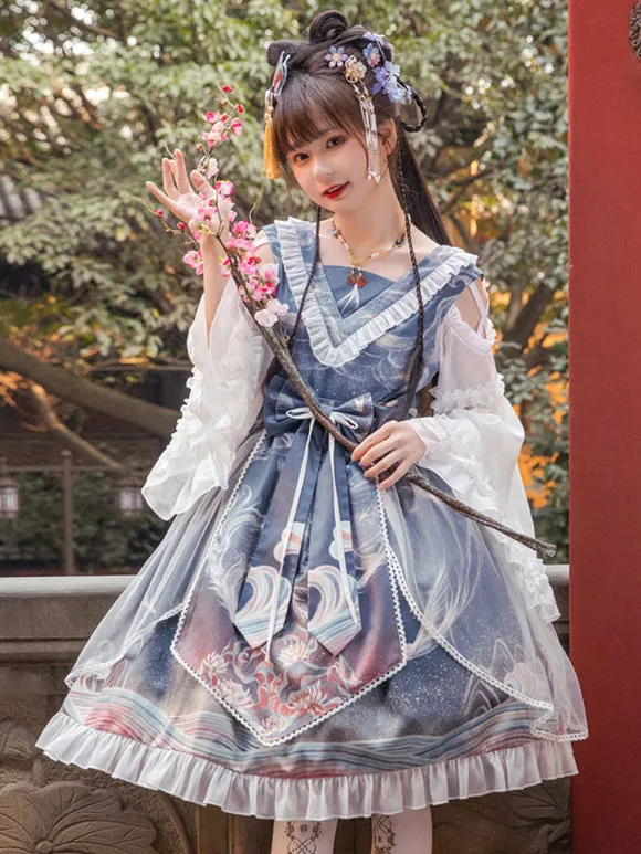 Chinese Lolita OP Dress Red Sleeveless Ruffles Lace Polyester Sweet Lolita One Piece Skirts