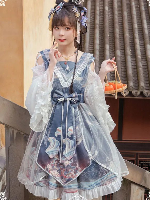 Chinese Lolita OP Dress Red Sleeveless Ruffles Lace Polyester Sweet Lolita One Piece Skirts