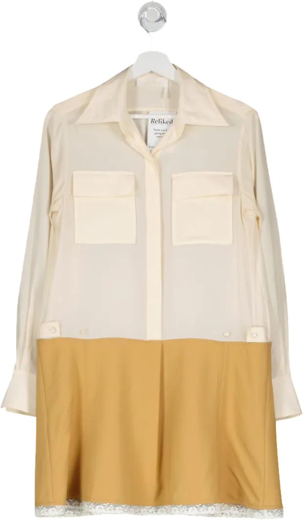 CHLOE Cream Shirt Dress With Lace Trim Skirt UK M