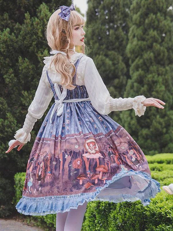 Classic Lolita JSK Dress Infanta Fairy Tale Theme Deep Blue Sleeveless Lace Tea Party Lolita Jumper Skirts