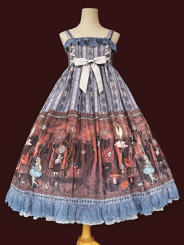 Classic Lolita JSK Dress Infanta Fairy Tale Theme Deep Blue Sleeveless Lace Tea Party Lolita Jumper Skirts