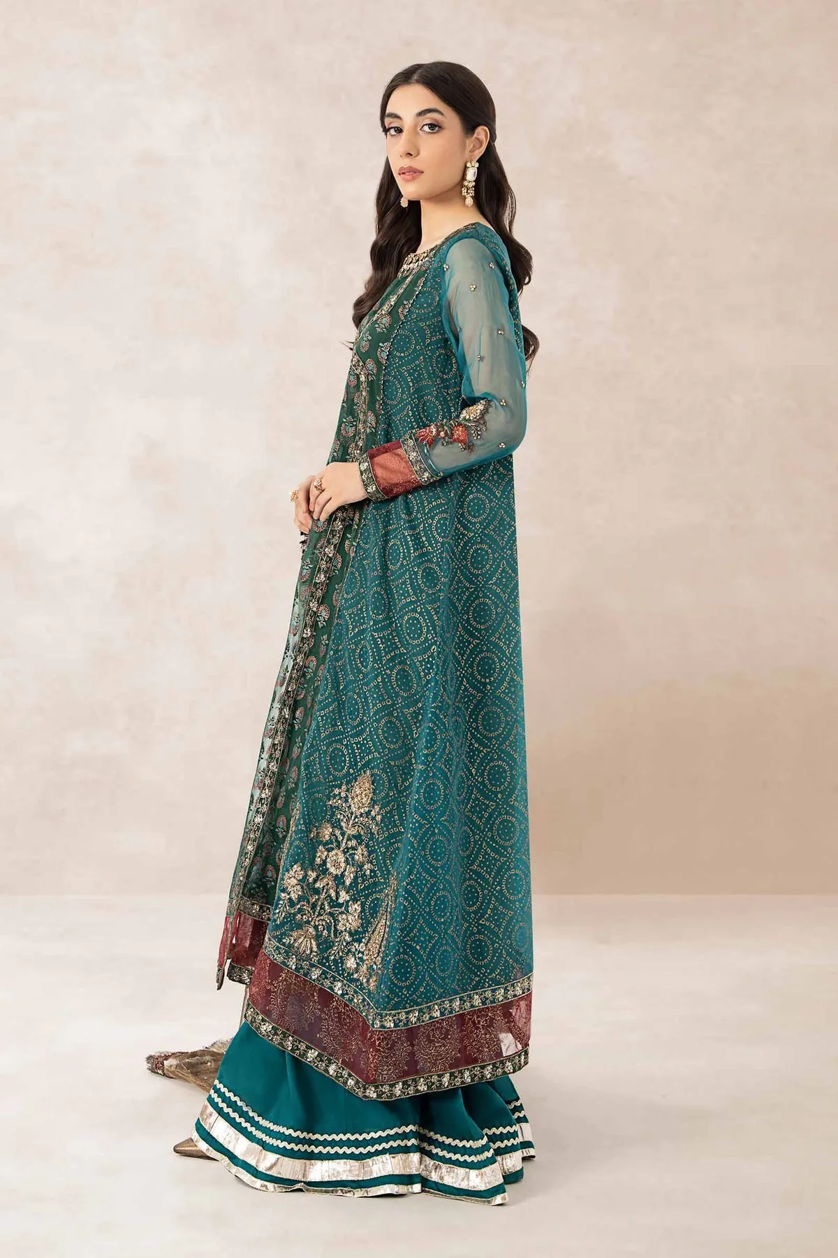 Classic Teal Blue Embroidered Pakistani Party Wear Anghrakha Frock