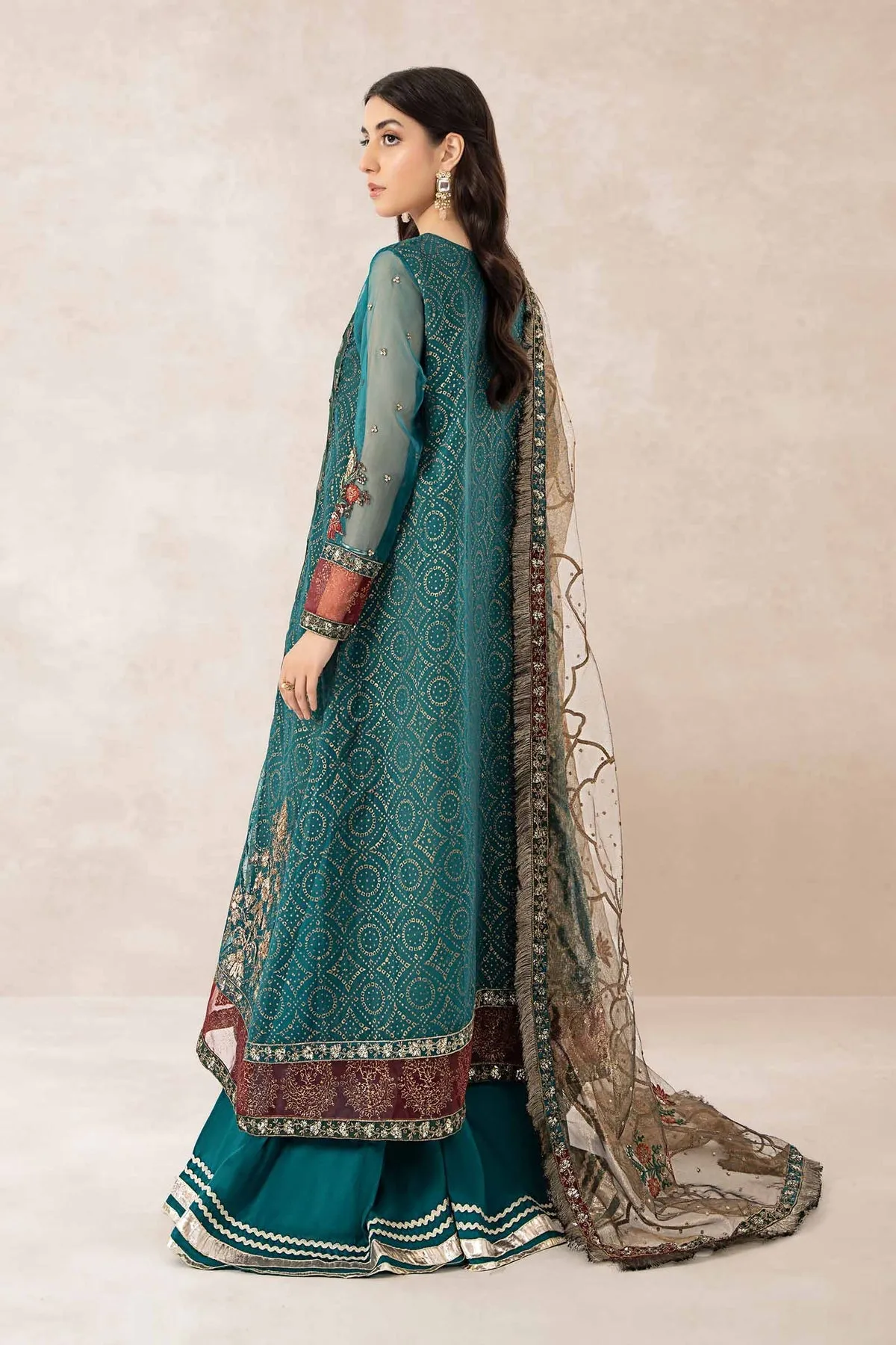 Classic Teal Blue Embroidered Pakistani Party Wear Anghrakha Frock