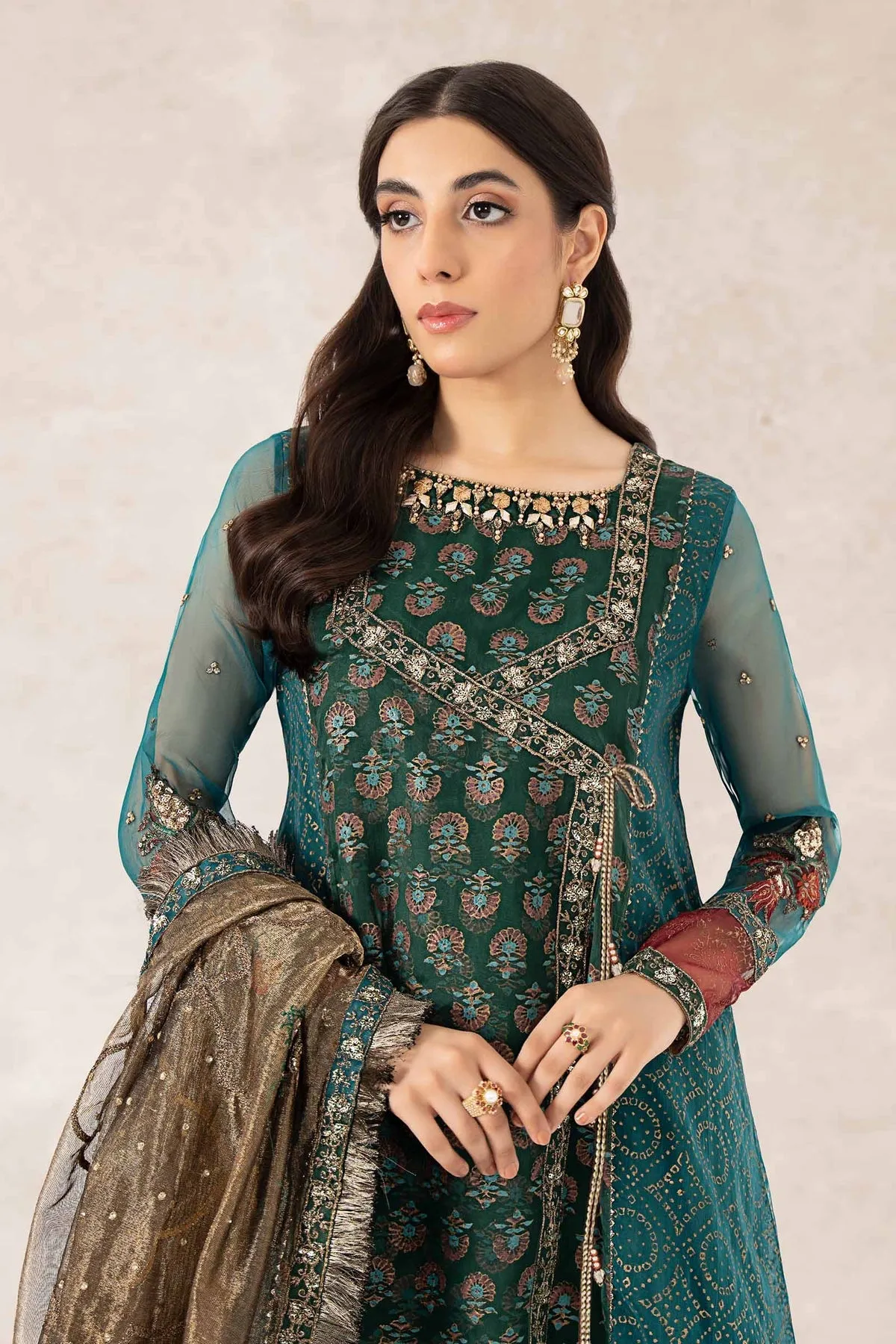 Classic Teal Blue Embroidered Pakistani Party Wear Anghrakha Frock