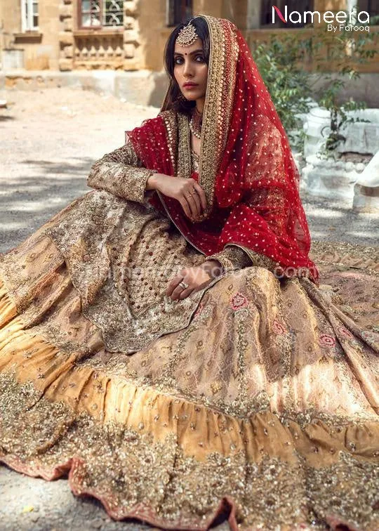 Classy Pakistani Bridal Lehenga with Long Shirt #BS27