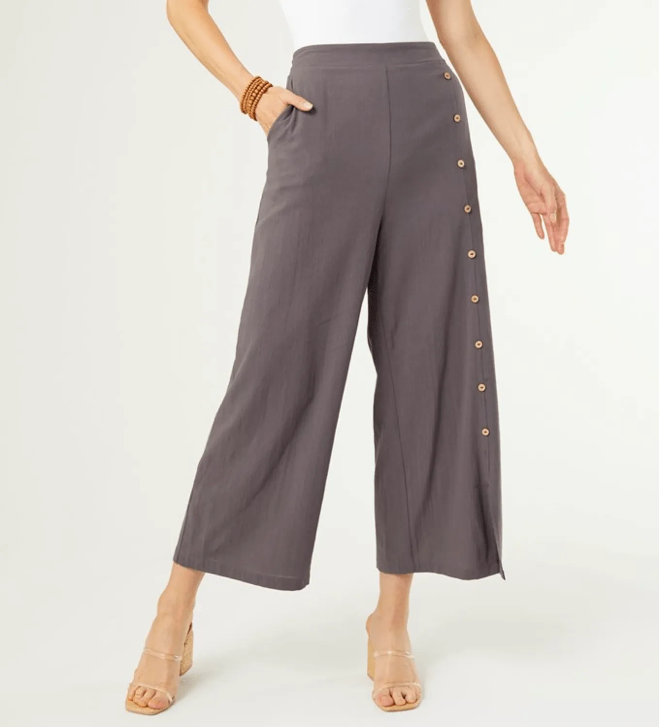CLEARANCE-Kaliyah Bottoms with Button Detail - Grey