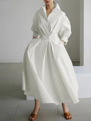 Collared Shirt Dress with Button-Down Front and Cinched Waist