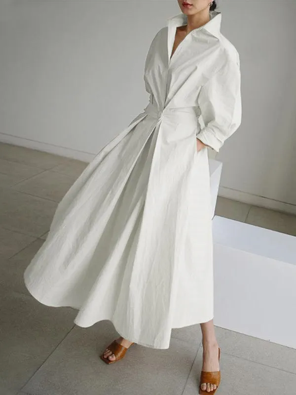 Collared Shirt Dress with Button-Down Front and Cinched Waist