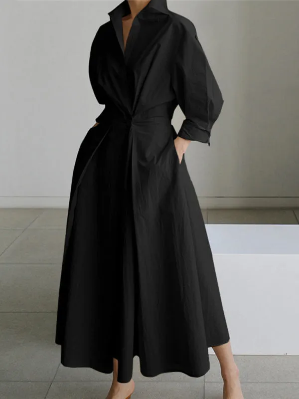 Collared Shirt Dress with Button-Down Front and Cinched Waist