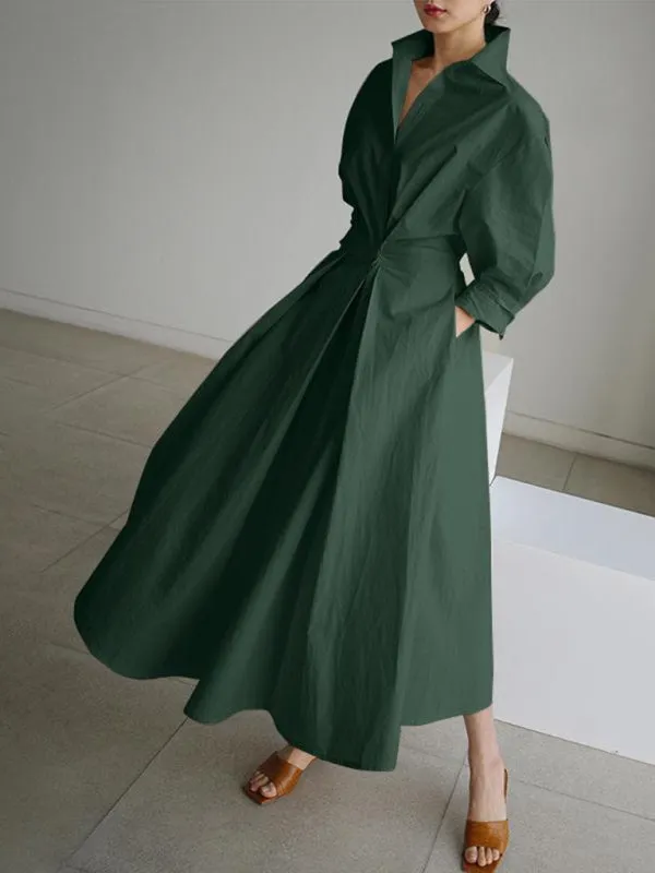 Collared Shirt Dress with Button-Down Front and Cinched Waist