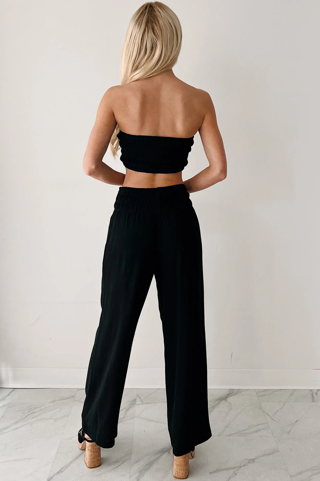 Comfy Moments Linen Tube Top & Pant Set (Black)