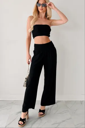 Comfy Moments Linen Tube Top & Pant Set (Black)