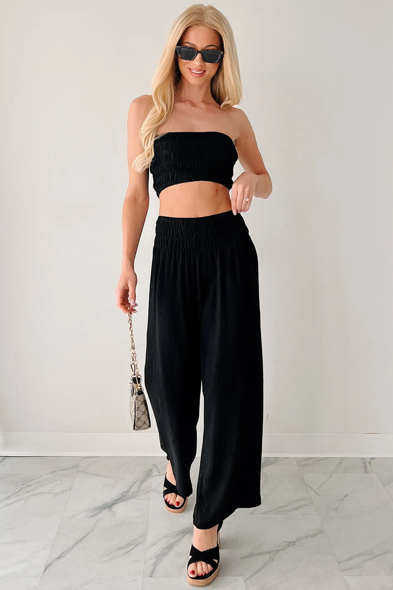 Comfy Moments Linen Tube Top & Pant Set (Black)