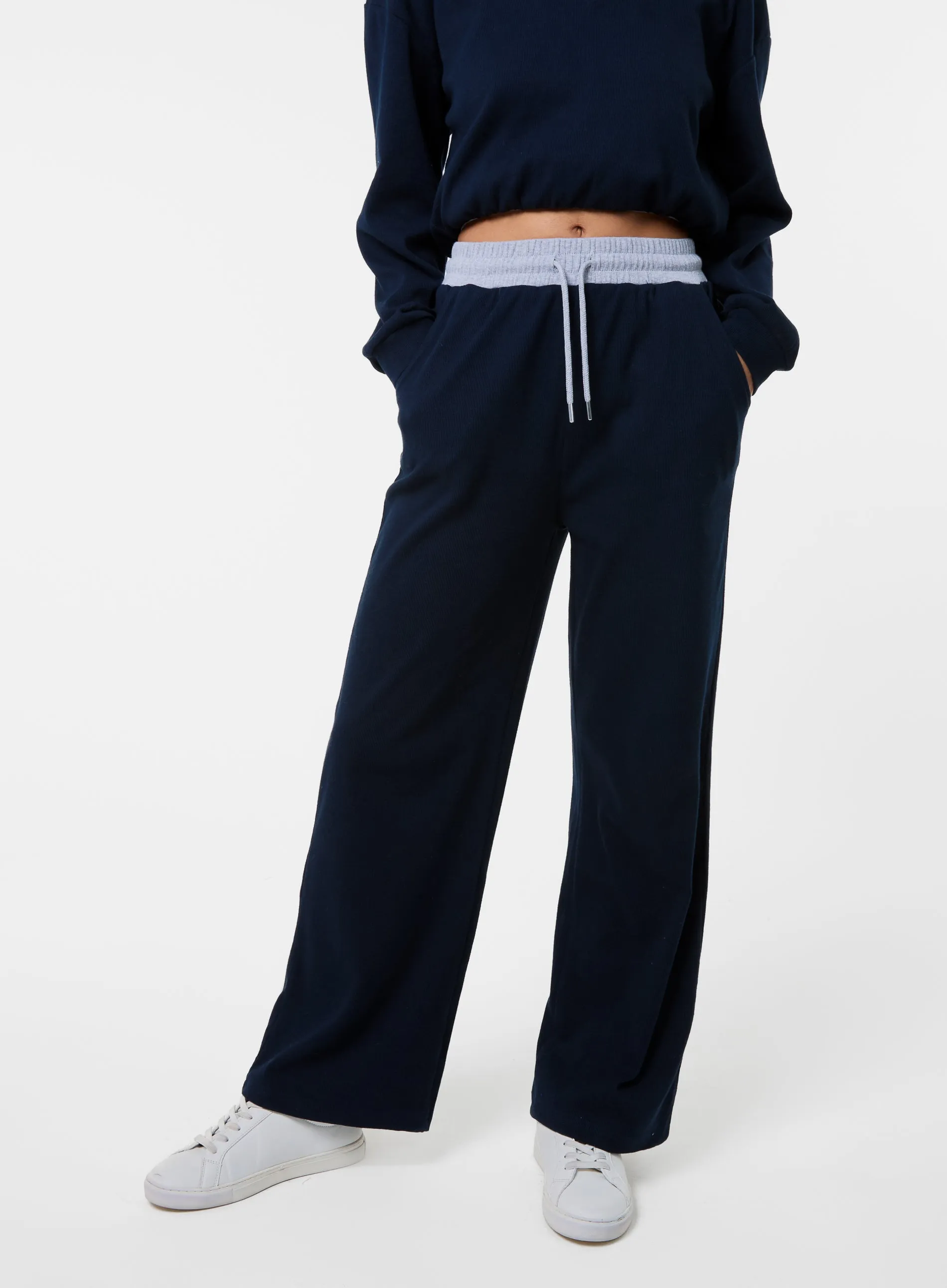 Contrast Band Wide Leg Joggers